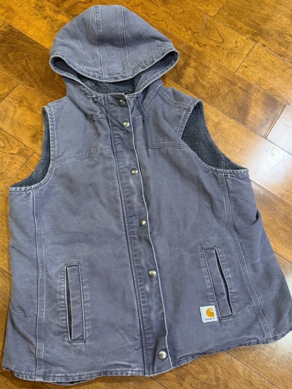 Carhartt Sherpa Lined Vest Size Womens XL Gray Canvas Hooded